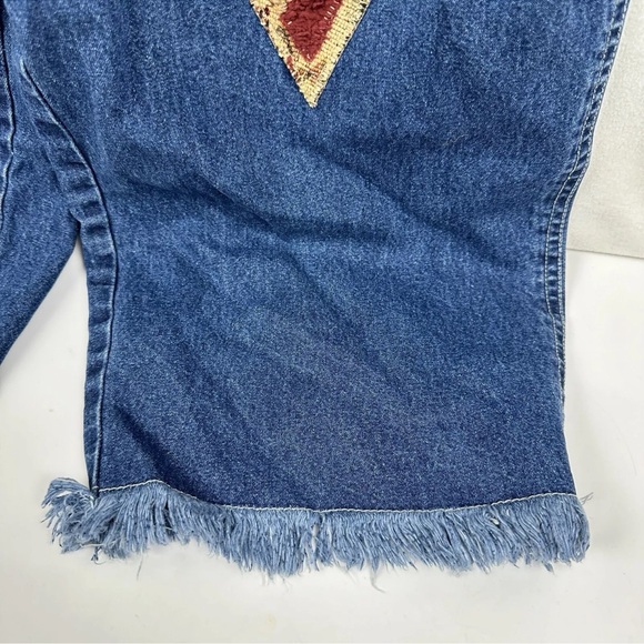 Scrap Work Country Clothing XL Denim Overalls Cropped Fringe Hearts RARE Cottage - Picture 7 of 14